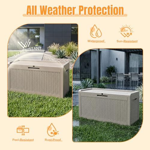 Outdoor Storage Box,120 Gallon Waterproof Resin Patio Deck Box - Image 2