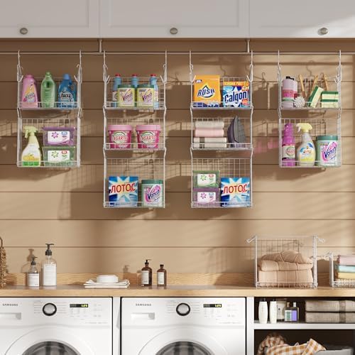 Sonyabecca 5-Tier Hanging Laundry Basket Organizer: Foldable Wire Shelf Basket with 4 Large Hooks 1.65" & 360°Rotating Hooks – Space-Saving Laundry Room Organization for Wardrobe Closet, White Patent - Image 5