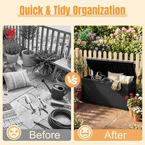Outdoor Storage Box,100 Gallon Waterproof Resin Patio Deck Box - Image 4