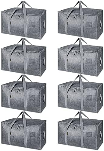 BALEINE 8-Pack Oversized Moving Bags with Reinforced Handles, Heavy-Duty Storage Tote for Clothes, Moving Supplies (Winter Grey, 8-Pack) by BALEINE