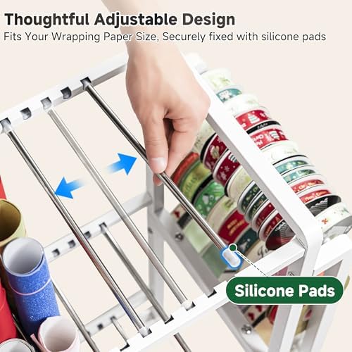 Aquzee Wrapping Paper Storage, Rolling Gift Wrap Station - Image 3