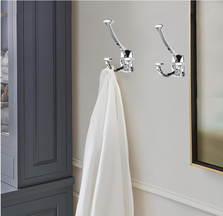 Polished Chrome Hooks Large Wall Mounted Decorative Solid Heavy-Duty Double-Sided Coat Hooks Triple Coat Hook Towels Coats Robes Towels Bag Bathroom Three Prong Coat Hook (10 Pack) - Image 3