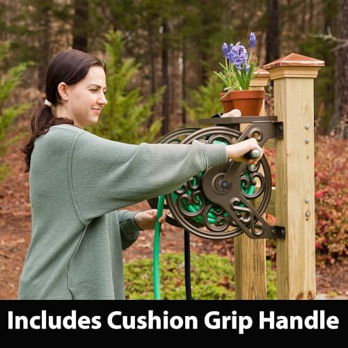 Liberty Garden 708 Steel Decorative Wall Mount Garden Hose Reel, Holds 125-Feet of 5/8-Inch Hose - Bronze - Image 5