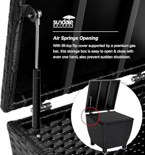 Sundale Black Wicker Storage Box, 13 Gallon Outdoor Deck Bin with Lid - Image 5
