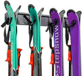 RaxGo Ski Storage Rack, Wall Mounted, Holds 4 Pairs of Skis & Skiing Poles or Snowboard for Home and Garage Storage, Heavy Duty and Rubber-Coated Hooks by RaxGo