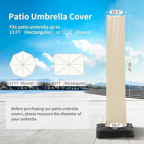 Cantilever Patio Umbrella Cover with Zipper and Pole, Beige - Image 3