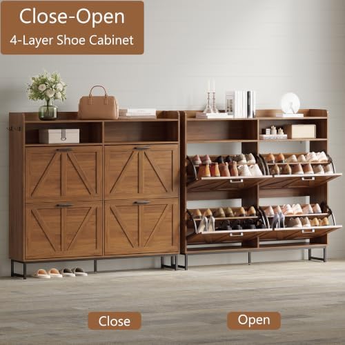Xixini Shoe Storage Cabinet with 4 Flip Drawers, Entryway Shoe Rack, Walnut - Image 3
