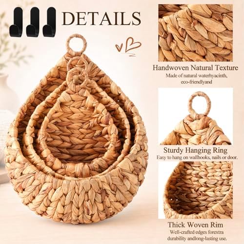 Honeydak 3 Hanging Baskets, Water Hyacinth, Teardrop, Jute - Image 3