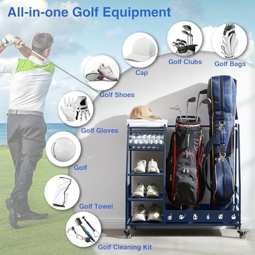 Lauren&Harold Golf Bag Organizer Garage Storage, Golf Storage Rack Stand Fits 2 Golf Bags, Golf Clubs and Other Golfing Equipment Accessories, Golf Organizer for Garage, Club, Shed, Basement - Image 5