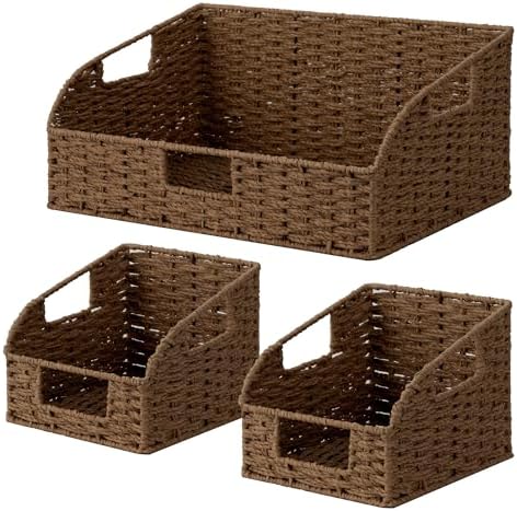 StorageWorks Pantry Storage Baskets, Shelf Baskets, Brown Baskets, 3-Pack by StorageWorks