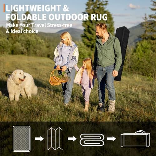 GAOMON 9x18 Boho Vintage Outdoor Rug Waterproof Patio Rug Vintage Floral Reversible Plastic Straw Picnic Rug Portable Outside Carpet for Patio RV Deck Backyard Beach Pool Side, Orange Red White - Image 6