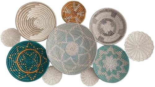 Wicker Basket Wall Decor Set of 10 with Loops, Seagrass, Handmade by ChumDecor
