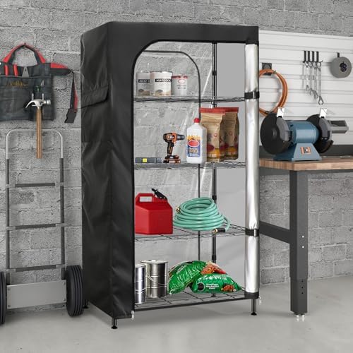 Waterproof Storage Shelf Cover,60 x 24 x 72 Inch Wire Shelving Rack Cover with Clear Front Panel,Dustproof Shelving Unit Covers,Black - Image 2
