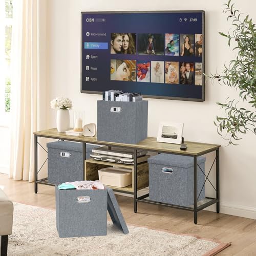 Storage Bins with Lids, Linen Fabric Boxes Organizer Containers with Lid Foldable Storage Box Basket for Closet, Shelves, Home, Office, 12 x 12 x 12 Inch, 4 Pack, Dark Gray, AG3006-7 - Image 6