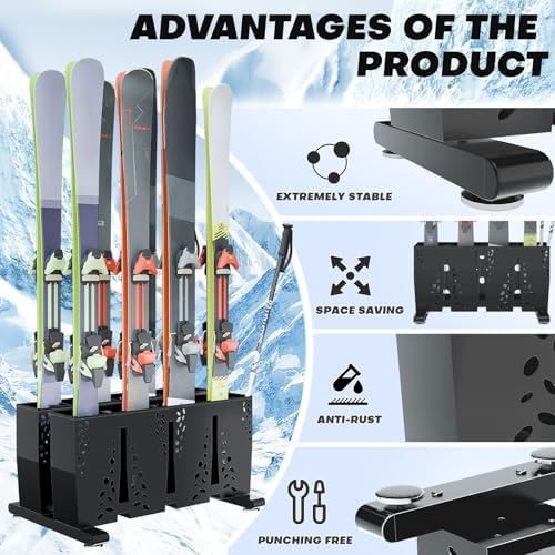 TOCRETOARE Ski Storage Rack for Garage, 8 Pair Heavy Duty Steel Freestanding Ski Storage Organizer, Indoor Ski Holder Racks for Home and Garage Storage - Image 5