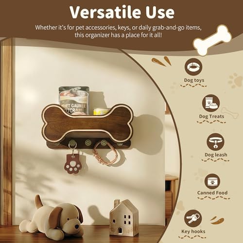 MTERSN Dog Leash Holder Wall Mount for Cute Dog Themed Decor, Dark Brown - Image 3
