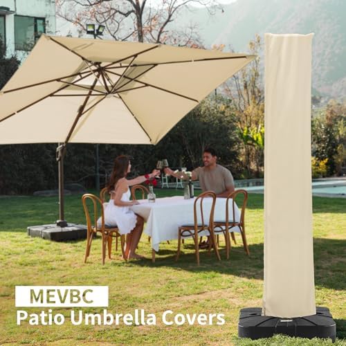 Cantilever Patio Umbrella Cover with Zipper and Pole, Beige - Image 2