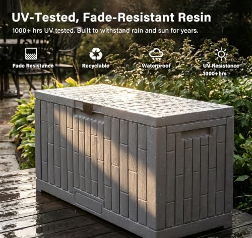 LAUSAINT HOME 80 Gallon Resin Deck Box, Package Delivery Box with Lockable Lid, Waterproof Outdoor Storage Box For Garden Tools, Patio Cushions(80 Gallon,Grey) - Image 5