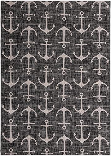 Unique Loom Outdoor Coastal Collection Area Rug - Ahoy (7' 10" x 11' Rectangle, Charcoal/ Ivory) - Image 3