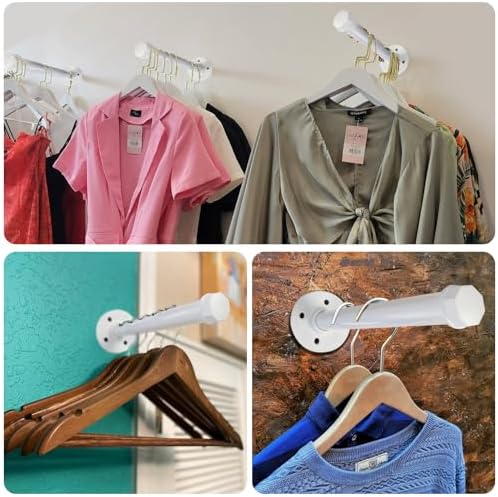 Pintuson 6 PCS Industrial Pipe Clothes Bar 12 Inch - Pipe Clothing Rack Wall Mount - Face Out Closet Rods for Hanging Clothes Commercial Retail Boutique Laundry Shirt Display - White - Image 5