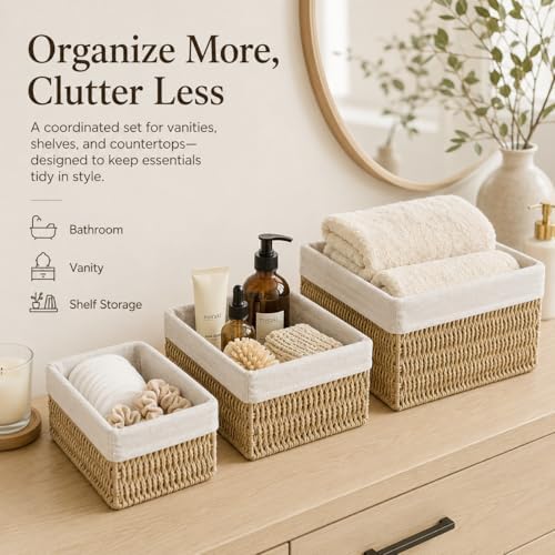 Large Woven Storage Baskets Set of 3, Shelf & Closet Bins - Image 3