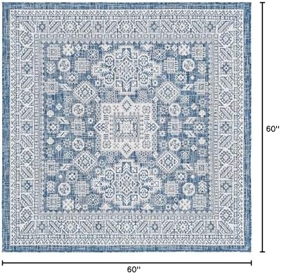 Rugs.com - Outdoor Aztec Rug – 5 Ft Square Blue Indoor/Outdoor Rug – Weather Resistant for Patios, Decks, and Porches - Image 2