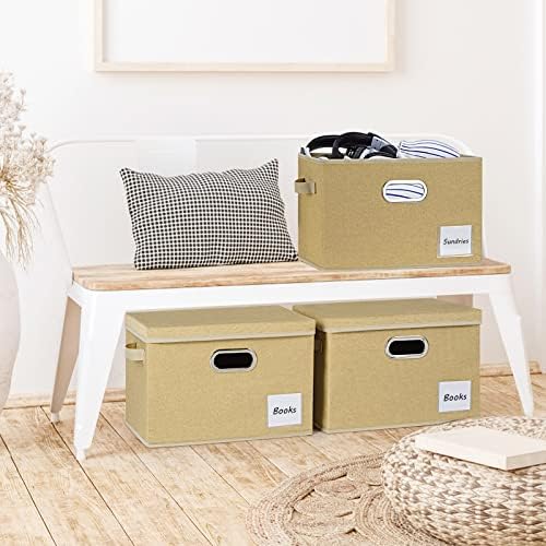 LHZK Extra Large Storage Bins with Lids 6 Pack, Foldable Linen Fabric Storage Boxes with Lids, Sturdy Fabric Storage Bins with Label & 3 Handles for Shelves Bedroom Home Office (Beige, Extra Large) - Image 6