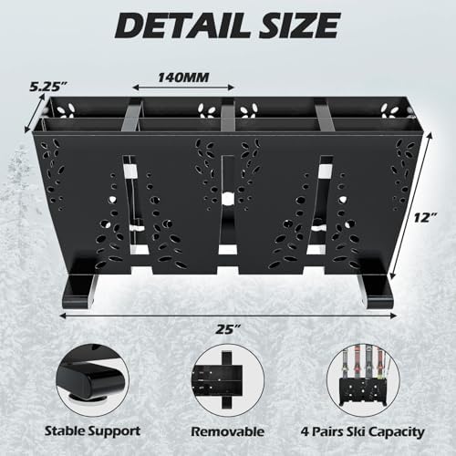 TOCRETOARE Heavy Duty Metal Ski Storage Rack, 4 Pair Freestanding Steel Ski Holder, Floor Stand Ski Organizer Rack, Snowboard Floor Stand Organizer for Garage and Home - Image 2