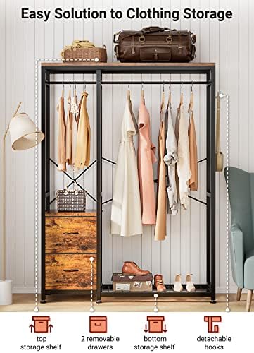 Lulive Clothes Rack with 2 Rods, Shelves, Drawers & Hooks, Garment Rack - Image 6