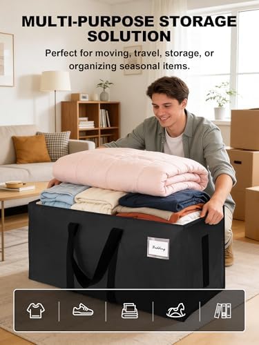 HOMESURE Supports 200lbs Heavy Duty Moving Bags - Strong Zipper & Wrap-Around Handles - Water-Resistant Storage Totes, Durable Alternative to Moving Boxes - 12 Pack - Black - Image 4