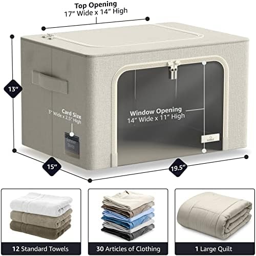 Sorbus Clothing Storage Bins with Clear Window, Metal Frame (4 Pack, Beige) - Image 2