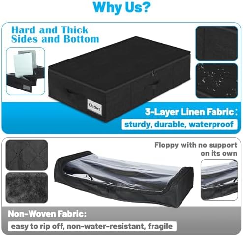 Under Bed Storage Container Bin 3 Pack, Low Profile Foldable Underbed Clothes Storage Organizer W/ Ultra Thick Fabric and Sturdy Bottom/Sides, Dual Zipper Storage Box for Dorm and Home 30x16x6.7" - Image 3