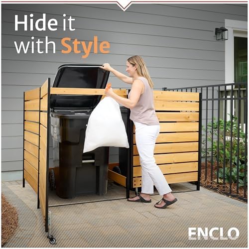 Enclo Premium Wood Dual Trash Can Storage Enclosure, DIY Kit - Image 2