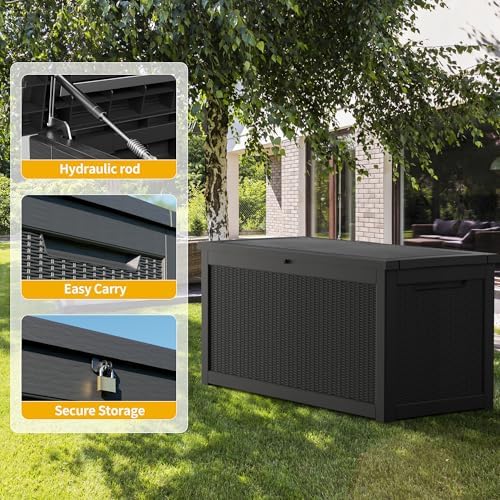 Outdoor Storage Box, 320 Gallon Lockable Resin Deck Box Large Waterproof, Patio Storage Bin for Furniture Cushion, Garden Tools and Pool Accessories, UV-Resistant Bench for Outside, Black - Image 5