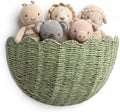 Newtay Sage Green Scalloped Wall Basket 16" x 10" x 7" Hand Woven Rattan Hanging Basket Boho Farmhouse Storage Organizer for Bathroom Living Room Entryway Decorative Floating Wicker Bin by Newtay