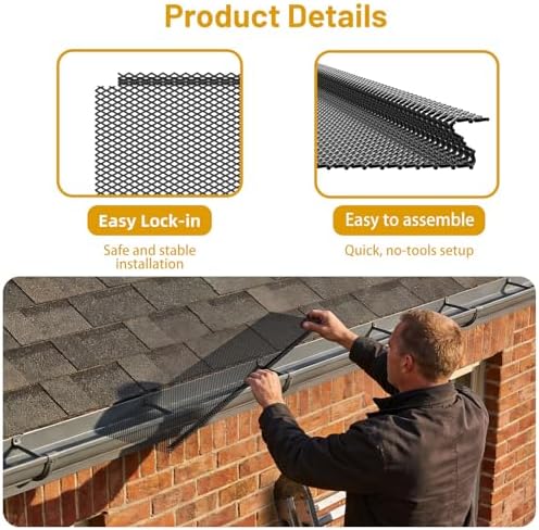 120 ft Gutter Leaf Guard (40 Pack) - Fits 4/5/6 Inch K Style Gutters - 6 Inch Black Coated Steel Mesh - Snap In Rain Gutter Screens - Micro Leaf Filter Covers Protection - Image 5