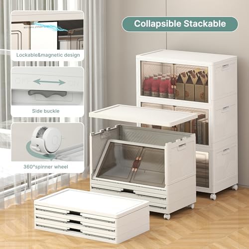 UAMFURI 336QT Lockable Storage Bins with Lids - Stackable Storage Cabinet with Doors and Wheels, Collapsible Plastic Organizer and Containers for Bedroom Dorm Office Garage, 3 Pack Cubes - Image 3