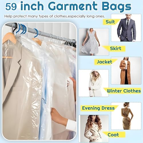 10 Pcs Long Plastic Clothes Covers, 60 * 150cm Clear Clothes Bags Hanging,Dress Bag,Garment Bags Dress Bags Covers Long,Dust-proof Garment Protector Covers for Clothes Shirt Suit Jacket Suit Sweater - Image 3