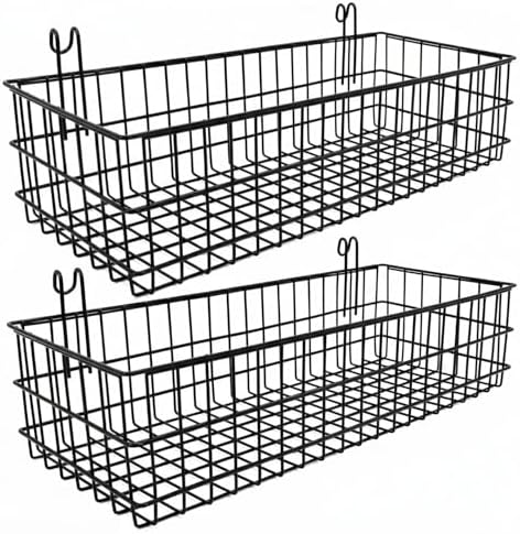 ANZOME Hanging Wall Baskets, 2 Pack 15.7 in Metal Wire Storage, Black by ANZOME
