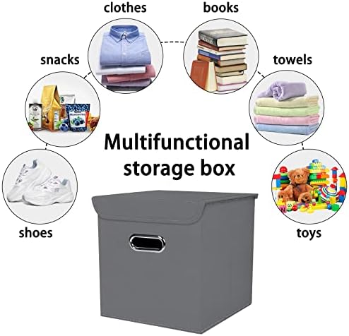 Closet Organizers Fabric Storage Bins With Lids Collapsible Cube Storage Organizer Basket With Handles,Storage Boxes for Clothes Storage,Office,Laundry,Shelves,8 Pack,（Grey） - Image 3