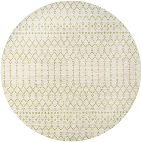 Eyely Moroccan Woven Round Rug 5 Ft Cream/Green, Indoor Outdoor Rug - Image 3