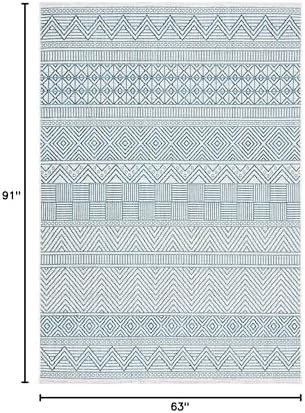 SAFAVIEH Washable Rug Outdoor Courtyard Collection - 5'3" x 7'7", Ivory & Turquoise, Non-Shedding & Easy Cleaning, Ideal for Patio, Backyard, Mudroom (CY8196-53512) - Image 7