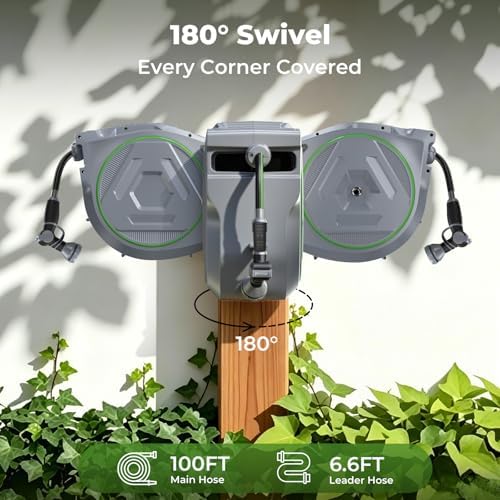 Etoolab Retractable Garden Hose Reel 100+6.6ft x 5/8 in with 9 Spray Nozzle - Image 3