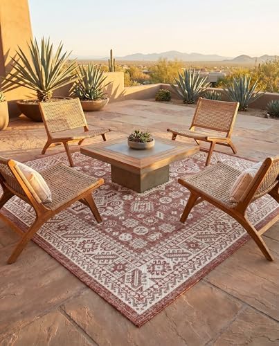 Rugs.com - Outdoor Aztec Rug – 6 Ft Square Rust Red Indoor/Outdoor Rug – Perfect for Patios, Decks, and Porches - Image 4