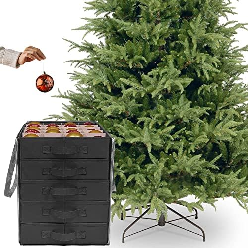 ProPik Christmas Ornament Storage Boxes with Dividers - 5 Separate Trays - Ornament Holder - Keeps 100 Holiday Ornaments - Durable Carrying Bag Handles Organizer Storage Box (Black) - Image 6