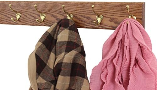PegandRail Oak Wall Mounted Coat Rack with Solid Brass Hooks 4.5" Ultra Wide (Chestnut, 25.5" x 4.5" with 5 Hooks) - Image 2