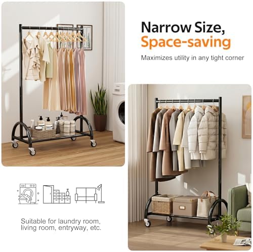 MISSLO Heavy Duty Clothing Rack with Wheels Rolling Clothes Racks for Hanging Clothes, Coats, Garment, Dress, Black, 30" W - Image 6