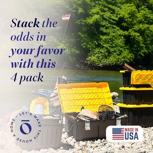 HOMZ 4-Pack Durabilt Tote, Heavy Duty Plastic Storage Bins with Lids, 27 Gallon, Black/Yellow - Stackable Organizing Containers for Home, Garage, and Office - Image 2