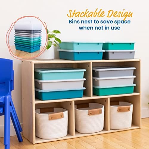 ECR4Kids Letter Size Plastic Tray Organizer with Lids, Small, Storage Bins, Contemporary, 10-Piece - Image 5