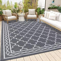 Outdoor Plastic Straw Rug 9x18 Large Washable Floor Mat Moroccan Trellis Waterproof Rug for Patio Reversible Outdoor Rugs for RV Beach Patio Camping Backyard Deck Picnic Camping Grey White by Unknown
